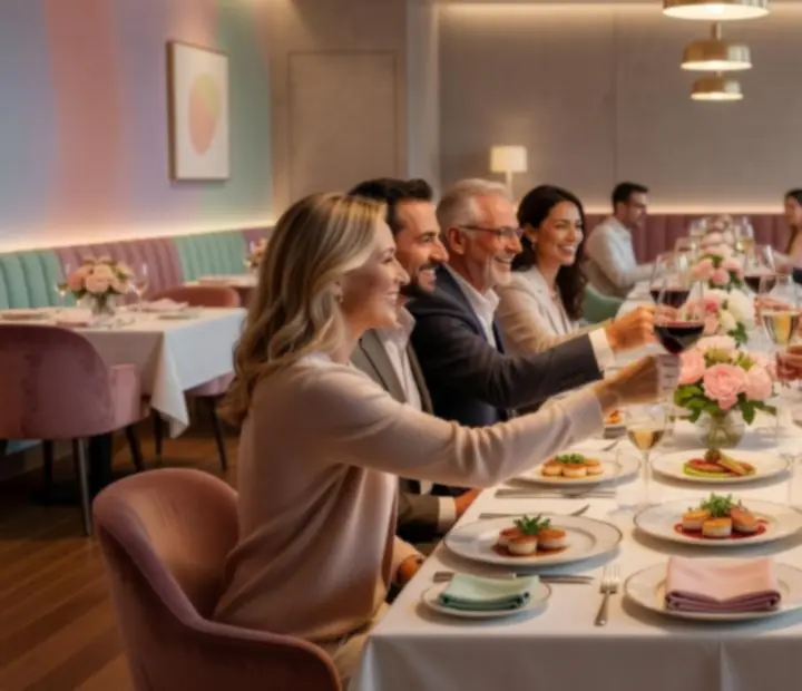 Vendégek közös vacsorán és baráti póker esten meghitt, elegáns környezetben